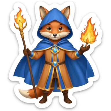 full body fox fire wizard blue cape sticker