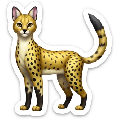 Colorful adorable shiny spectral glittery soft smooth black gloomy dark dull melanistic black-and-gold-glittery wealthy luxurious accessorized elegant beautiful pretty Caracal-Cheetah-Serval-Snow-Leopard-Trico-Sergal-Vernid-fusion-hybrid-animal-creature, full body sticker