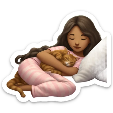 girl sleeping with cat sticker