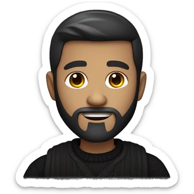     memoji of a man with beard and a laptop in front, apple-style,modern,dark hair,black sweater,computer in hand,white skin, an avatar image gonna be round  sticker
