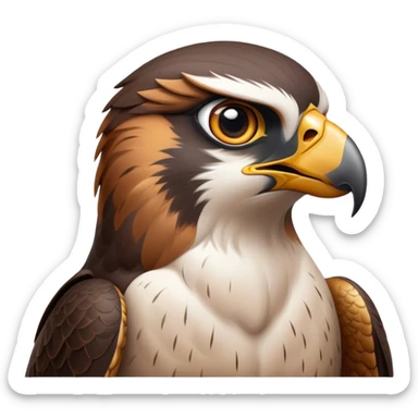 Cinematic Noble Falcon Portrait Emoji, Poised and majestic, with a streamlined, muscular build, a sharply hooked beak, and intense, piercing eyes that exude focus and speed, Simplified yet sharp and sophisticated features, highly detailed, glowing with a soft, amber radiance, high shine, intelligent and commanding, stylized with an air of aerial authority, focused and swift, soft glowing outline, capturing the essence of a watchful and confident falcon that appears ready to soar out of the screen with effortless power! sticker