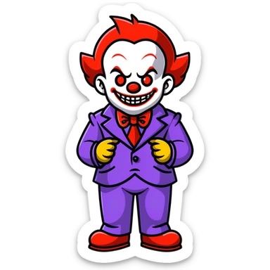 demonic clown wearing a leisure suit with accessories sticker
