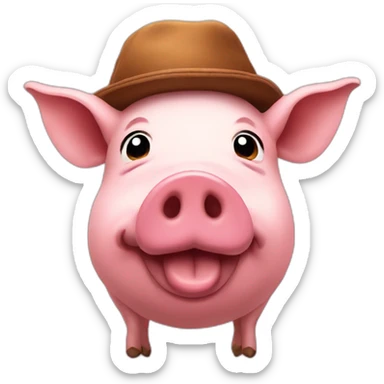 Pig wearing a poo emoji hat sticker