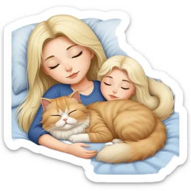 pretty girl with dark long hair sleeping with blonde fluffy  persian cat in bed sticker