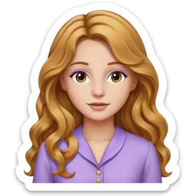 Rachel Bryant from Summer of Fear with long golden brown wavy hair, lavender outfit sticker
