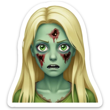 Mulher zumbi, loira, olhos azuis, cabelo liso escorrido, pele verde, cabelo longo sticker