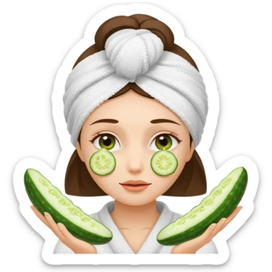 Chica con toalla en el pelo y ruedas de pepinos en los ojos sticker