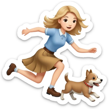 A beautiful girl with fair skin wearing a skirt happily chases the Alaskan dog sticker