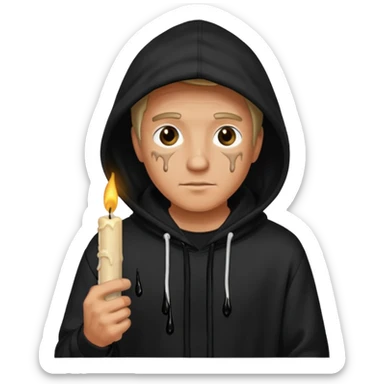 ancient man in black hoodie hold a black candle sticker