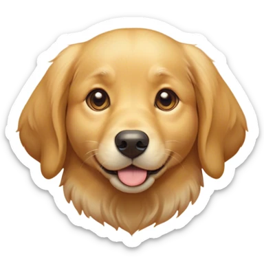 Cinematic Cute Golden Retriever Portrait Emoji, Head tilted playfully and inquisitively, showcasing a rich, glossy golden coat with a healthy sheen, round, sparkling brown eyes filled with curiosity, Simplified yet irresistibly adorable features, highly detailed, glowing with a warm, friendly glow, high shine, affectionate and lively, stylized with a touch of whimsy, bright and endearing, soft glowing outline, capturing the essence of a mischievous yet loving companion, so playful it feels like it could leap out of the screen and into your arms! sticker
