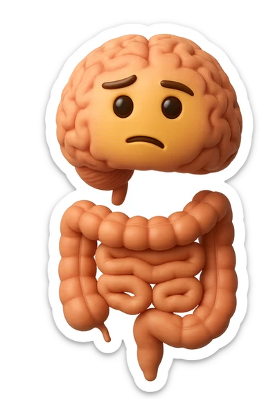 EMOJI STILE IPHONE 3D DI cervello e intestino umani collegati verticalmente con espressione dubbiosa in volto E FALLO MOLTO REALISTICO IN 3D sticker