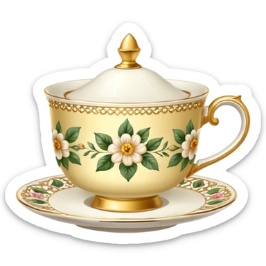 Golden teacup with floral pattern  sticker