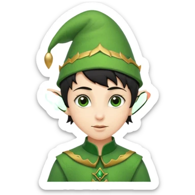 elf with short black hair and green hat sticker