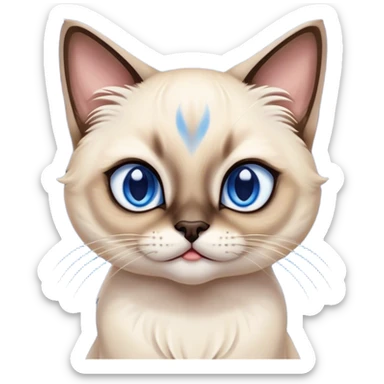 Cinematic Comical Siamese Cat Portrait Emoji, Head tilted dramatically with an exaggeratedly shocked or offended expression, sleek cream-colored fur with dark points on the ears, face, paws, and tail, wide piercing sapphire-blue eyes filled with exaggerated disbelief, Simplified yet hilariously expressive features, highly detailed, glowing with a slightly sassy glow, high shine, dramatic yet playful, stylized with an air of attitude, bright and endearing, soft glowing outline, capturing the essence of a sassy and over-the-top feline, so meme-worthy it feels like it could side-eye its way into internet fame instantly! sticker