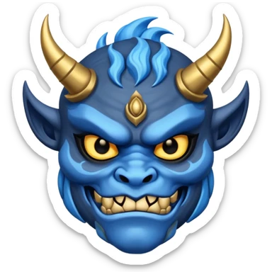 blue oni with black and gold eye sticker