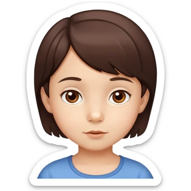 Es un niño de tres años con pelo corto marrón chocalate con ojos marrones y blanco  sticker