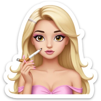 blonde long hair gorgeous girl with latina makeup holding a lit cigarette winged eyeliner big lashes light pink tube top sticker