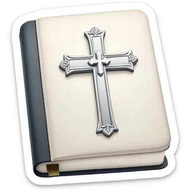 white bible with a silver cross sticker