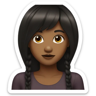 A brown girl who has with a thick fringe and long thick black hair, with brown eyes. Nice body  sticker