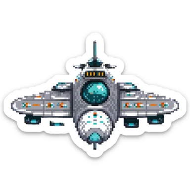 Retro-futuristic space cruiser with round portholes and fins sticker