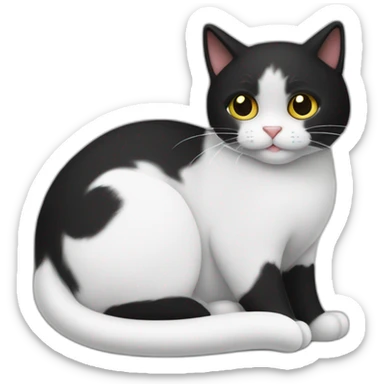 Gato blanco con negro con un corazón en la nariz, pero de color negro el corazón  sticker