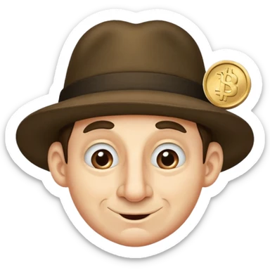 Dishonest big nosed side curled small hat greedy  individual clipping a coin sticker