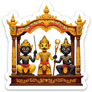 Cinematic Realistic Wayang Kulit Pop Culture Emoji, featuring a vibrant shadow-puppet theatre scene rendered with dynamic textures and artistic, traditional lighting. sticker
