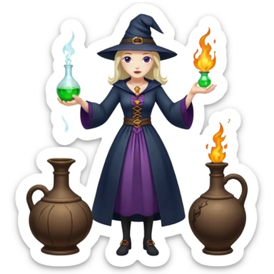 full-body witch gave a magic potion to a man sticker