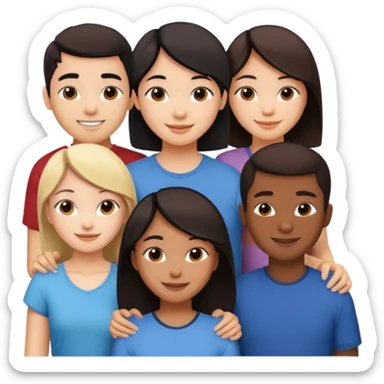 Friendship - relationship of mutual affection between people -  girls and a boy of various races with at least one asian girl. Show their necks, and shoulders please - have at least one black person also sticker