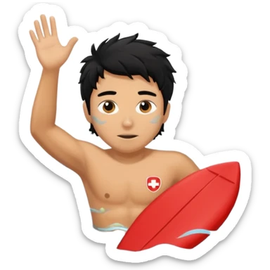 Lifeguard tanned skin Teenager with Black messy hair swimming to rescue someone sticker
