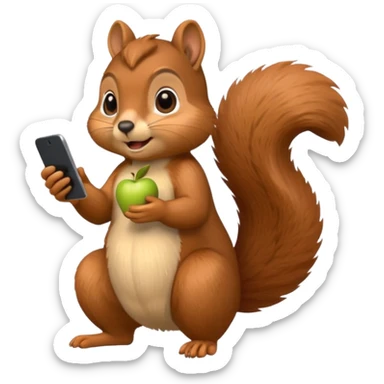 squirrel with a smartphone, mid-conversation, Apple emoji style sticker