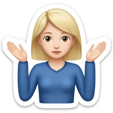 Girl with two hands in front out palms facing upwards and hands in front of her LOWER and her left hand slightly lower than her right hand sticker