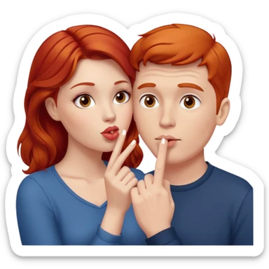 couple consisting of white man and redhead woman blowing eachother a kiss  sticker