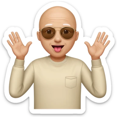 bald original emoji with sun glasses on tongue out and hands to the side sticker