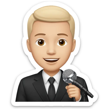  a man gives a speech whith microphone sticker