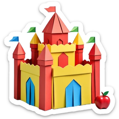 3D render of Cardboard Box Castle made entirely of folded origami paper, sharp creases, cardboard texture, matte finish, visible paper grain, craft aesthetic, Apple emoji style, isolated on white background --v 6.0 sticker