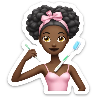 black ballerina holding a toothbrush with pink too too sticker