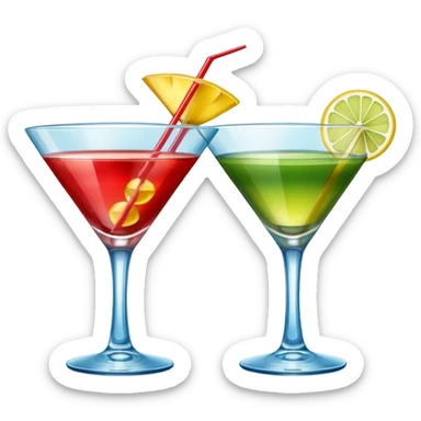 Create an two emoji of red and yellow cocktail, cheers with blue and green cocktail, no tube just cocktail in glass sticker