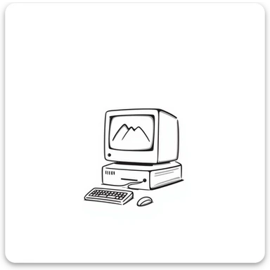 Pixel art style old Macintosh computer, simple monochrome linework sticker