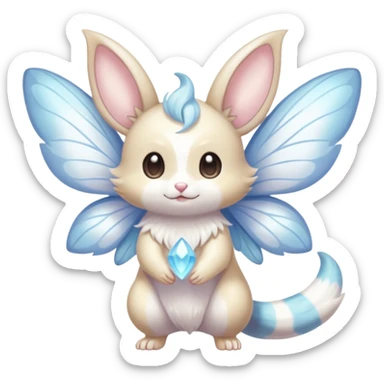 White shiny innocent ethereal pastel cute adorable kawaii divine winged furry fairy-Fakémon-Furret-Minccino-Meowstic-hybrid-fusion (full body) sticker