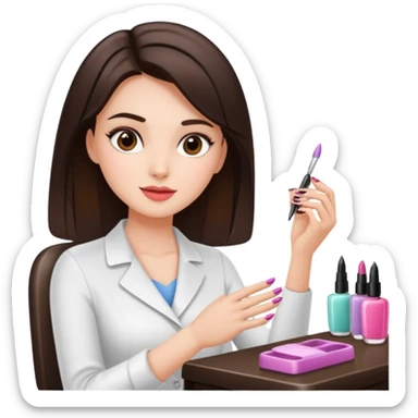 Brunette Girl getting a manicure at nail salon sticker