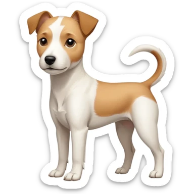 a full body facing front on of a buff white parson russell terrier looking dog the size of a kelpie with light brown long ears resting on its face and a light brown patch above one eye and a large snout. the rest of the dog is completely white.  sticker