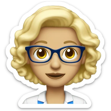 Teacher blonde blue eye glasses with blackboard  sticker