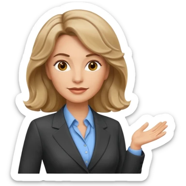 business woman with characters in her forties in full suit wavy dark blond hair standing sticker