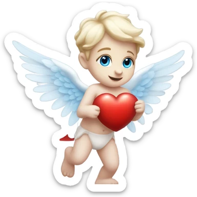 Realistic Photo of flying pale cupid with blue eyes and red heart arrow  sticker
