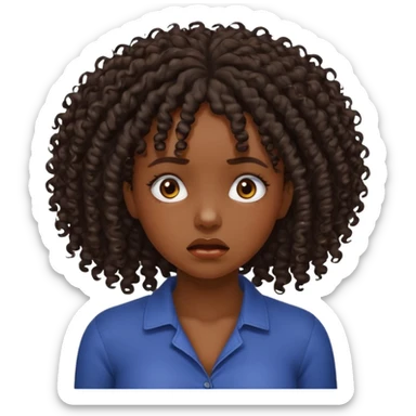 Beautiful dark skinned girl stressed kinky curly hair breaking off sticker