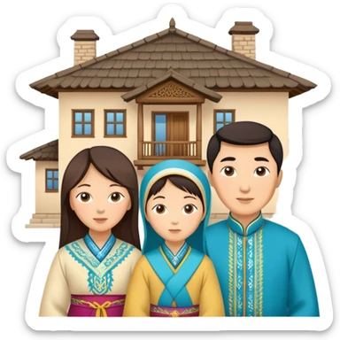 Kazakh family and house in the background  sticker