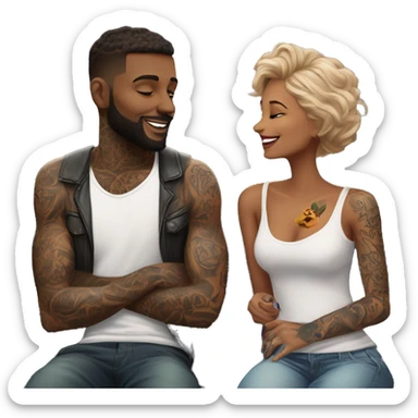 Romantic movie theater date for beautiful tattooed couple sticker