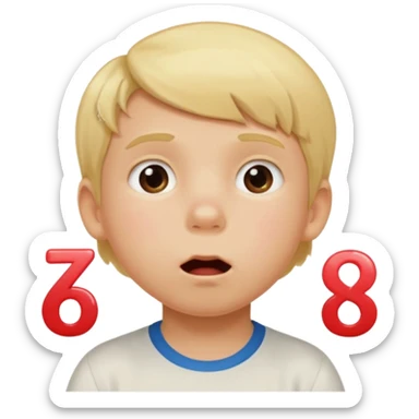 Blonde kid drooling with numbers 6 and 7 next to him  sticker
