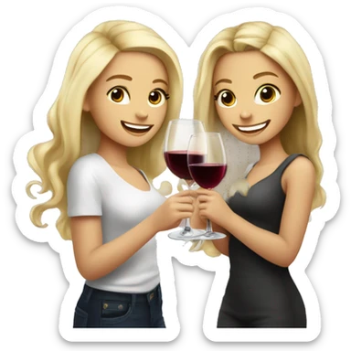 A blonde beautiful girl and a dark blonde super cute beautiful girl drink wine together sticker